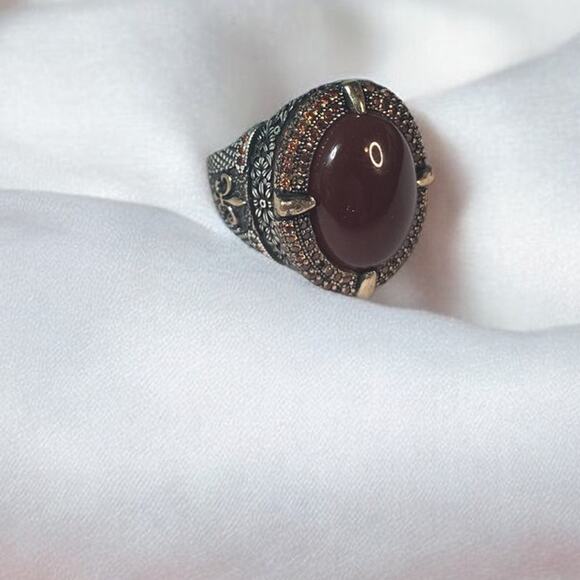Carnelian 925 Silver Vintage Men's Ring Size 11.5 - Picture 3 of 13